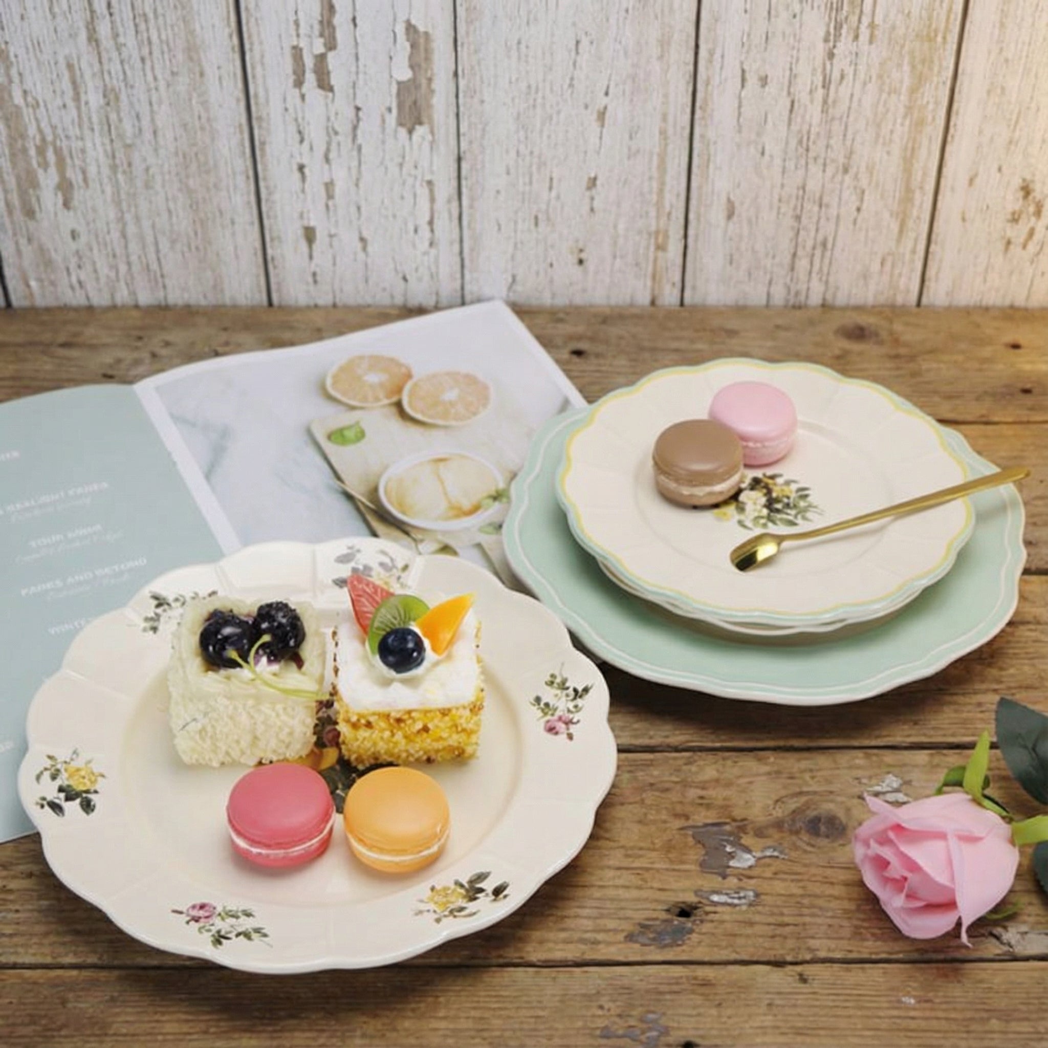 Elegant Floral Design Three-Piece Dessert Plate Set