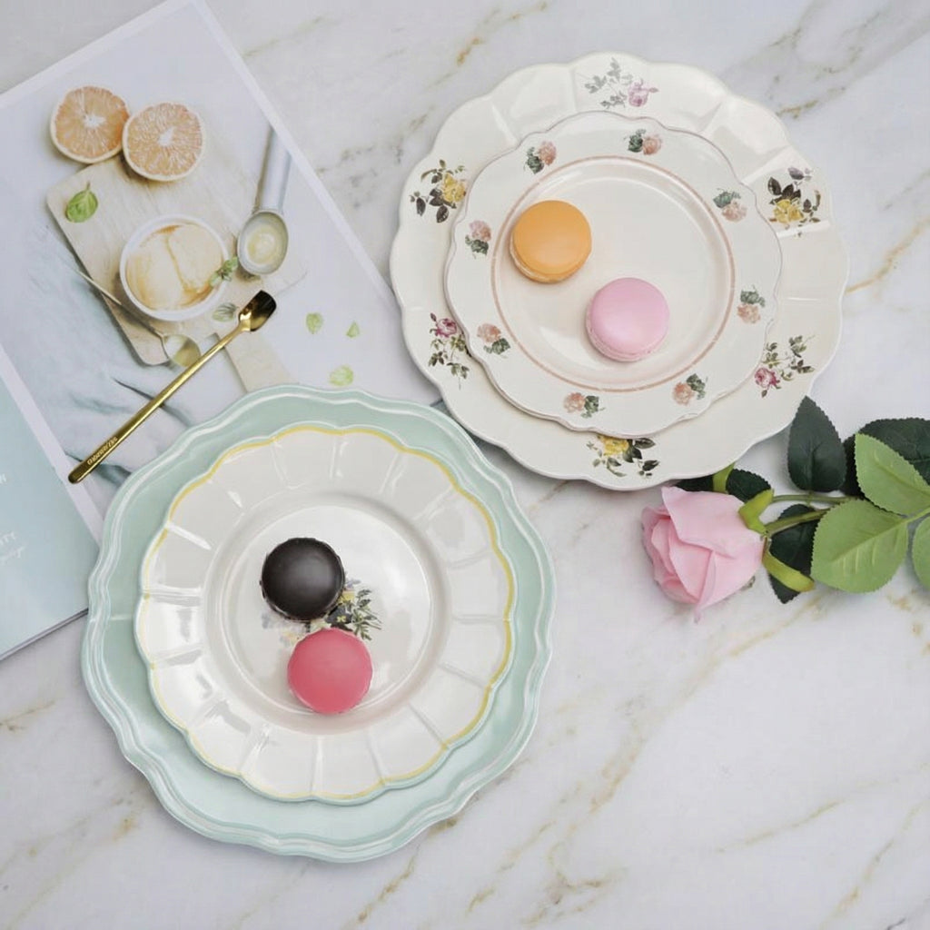 Elegant Floral Design Three-Piece Dessert Plate Set