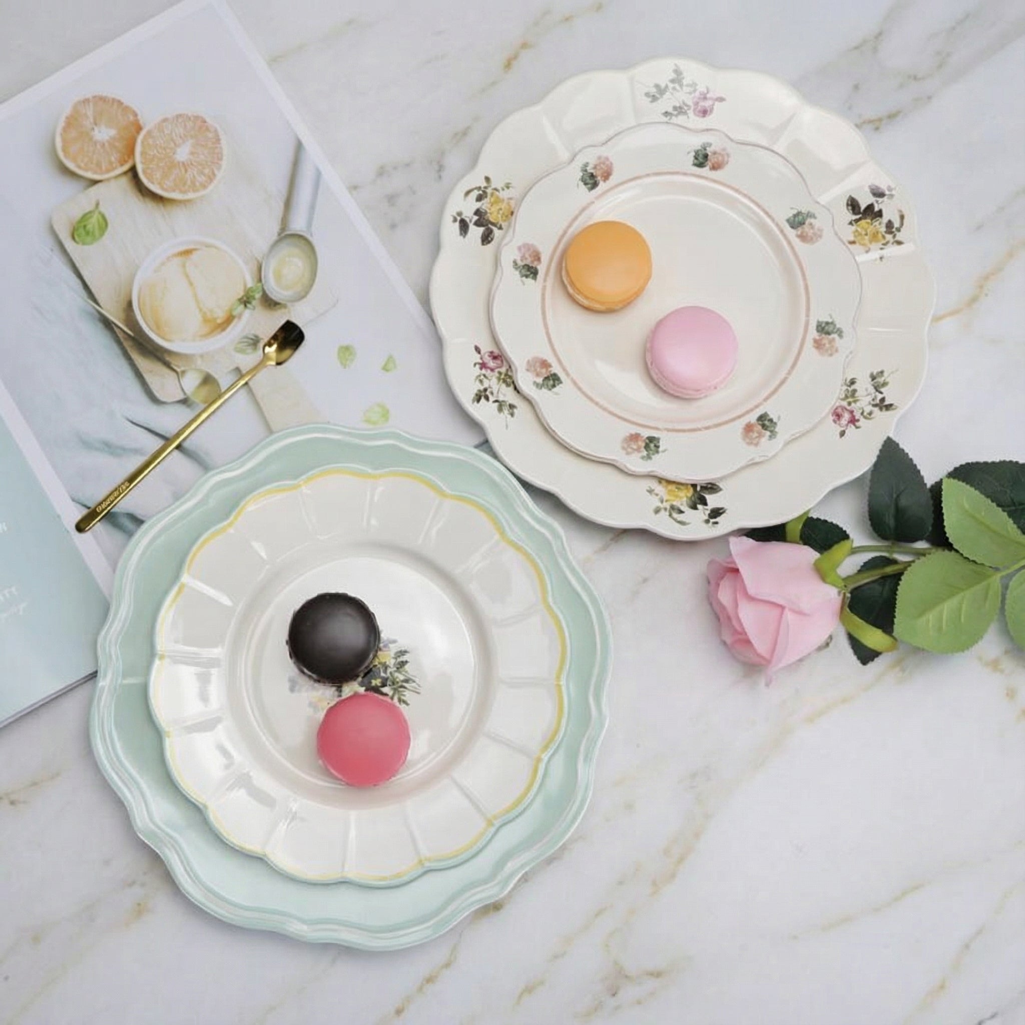 Elegant Floral Design Three-Piece Dessert Plate Set