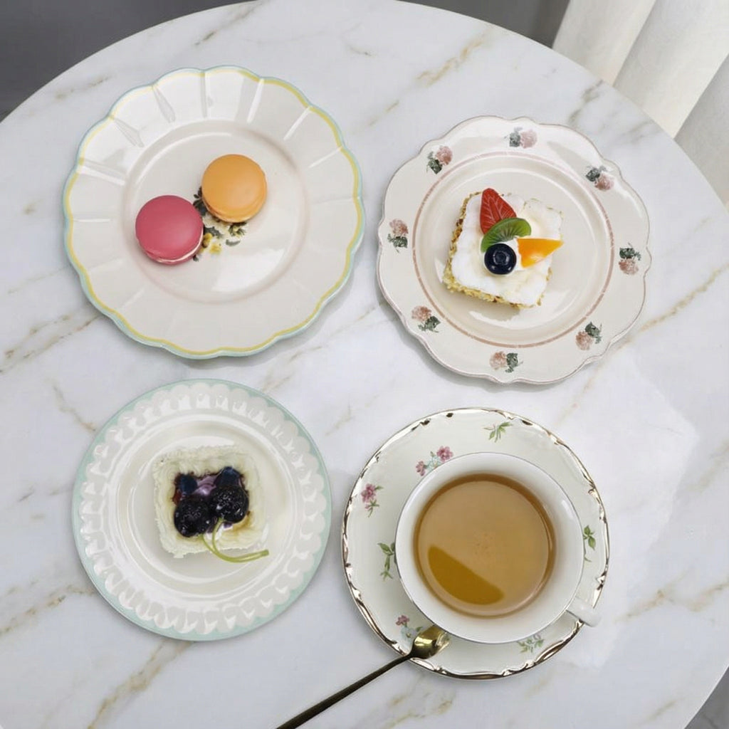 Elegant Floral Design Three-Piece Dessert Plate Set