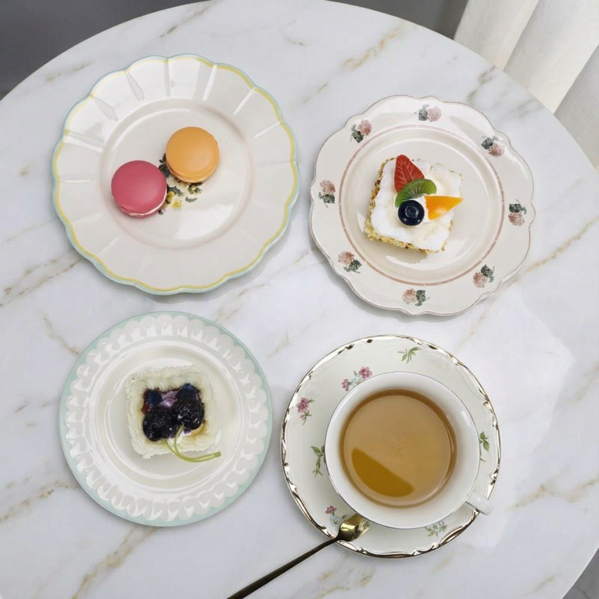 Elegant Floral Design Three-Piece Dessert Plate Set